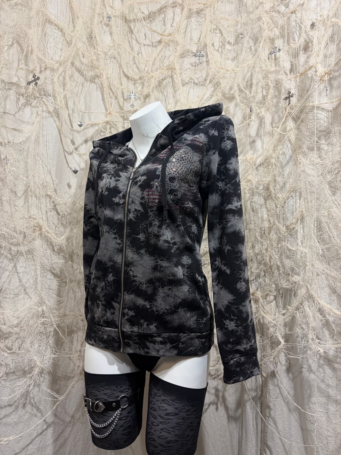 Y2K tie-die cubic mouse hoodie zip up 상품이미지3