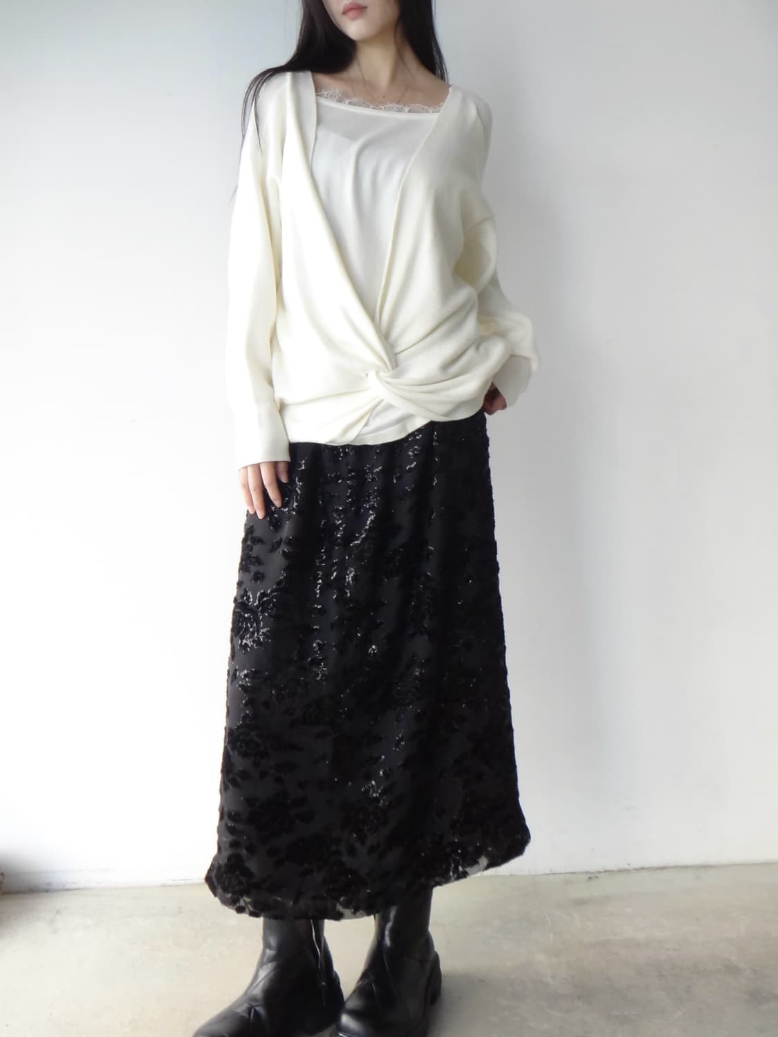 Gliter & velvet mix flower skirt 상품이미지6