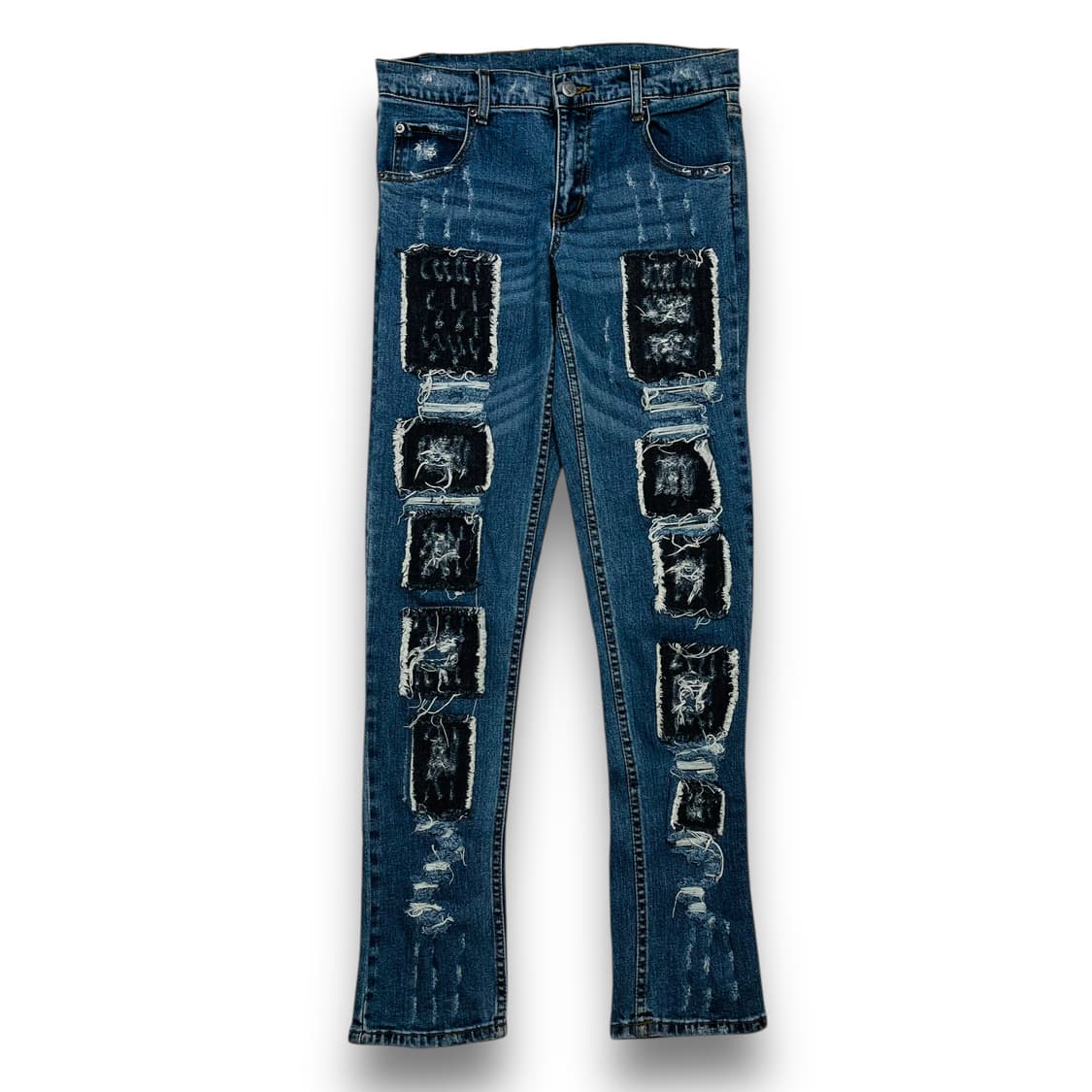 칩 먼데이 다중 패치 크랙 슬림 펑크 데님 팬츠 상품이미지2