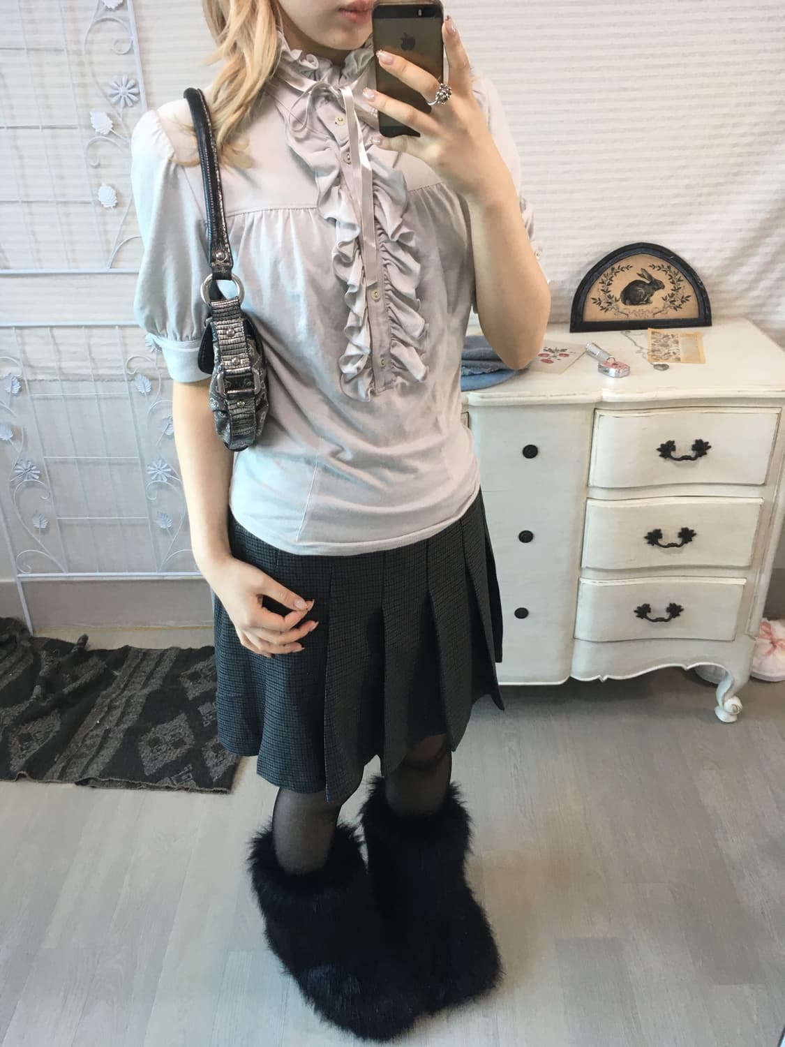 jpn vintage sora grey ruffle blouse 상품이미지4