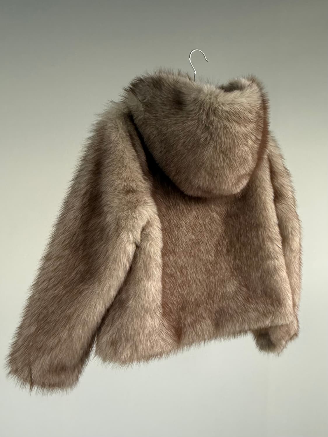 베이지브라운 후드 에코 퍼 자켓 상품이미지1