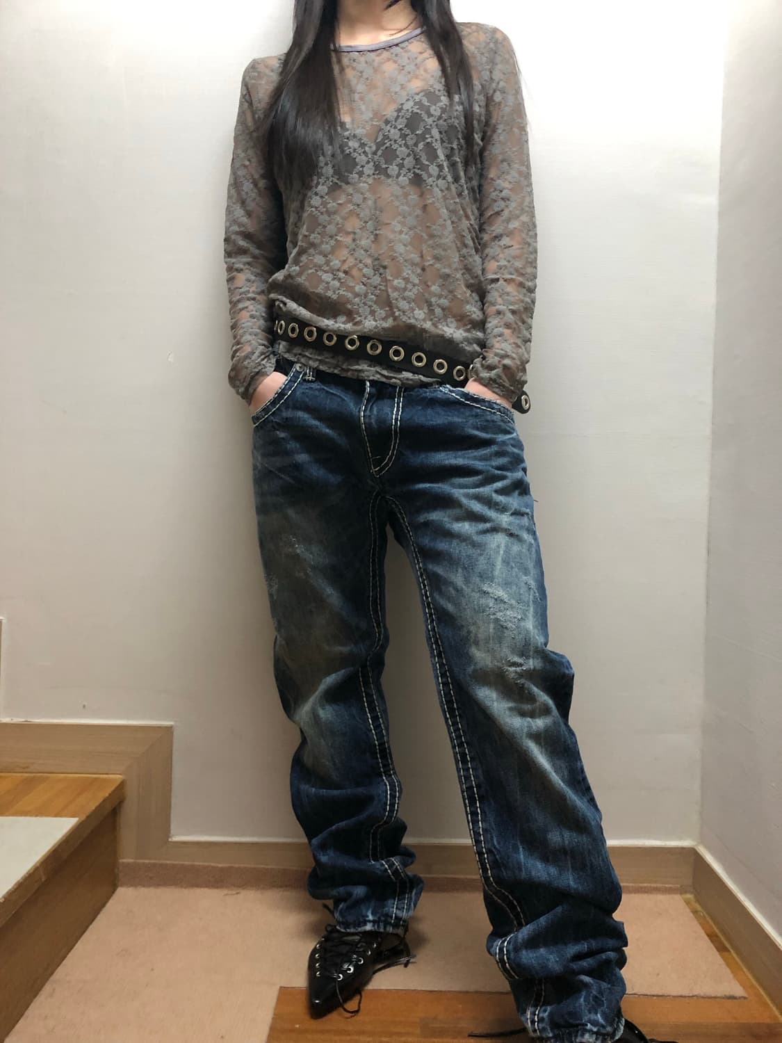 빈티지 그레이 레이스 탑 상품이미지6