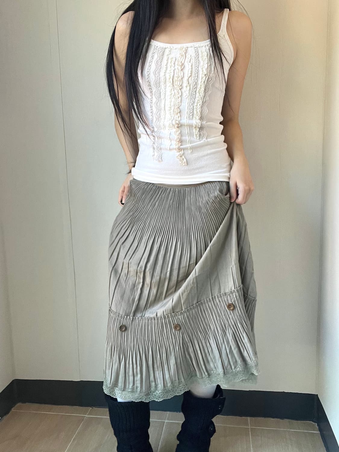 Pleats Gray button skirt 상품이미지3