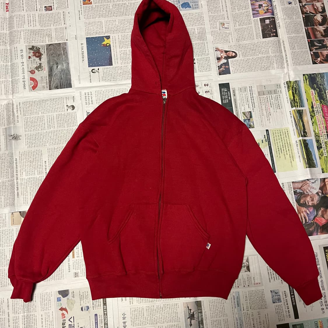 [L] 90s USA 빈티지 러셀 후드집업 레드와인 상품이미지1