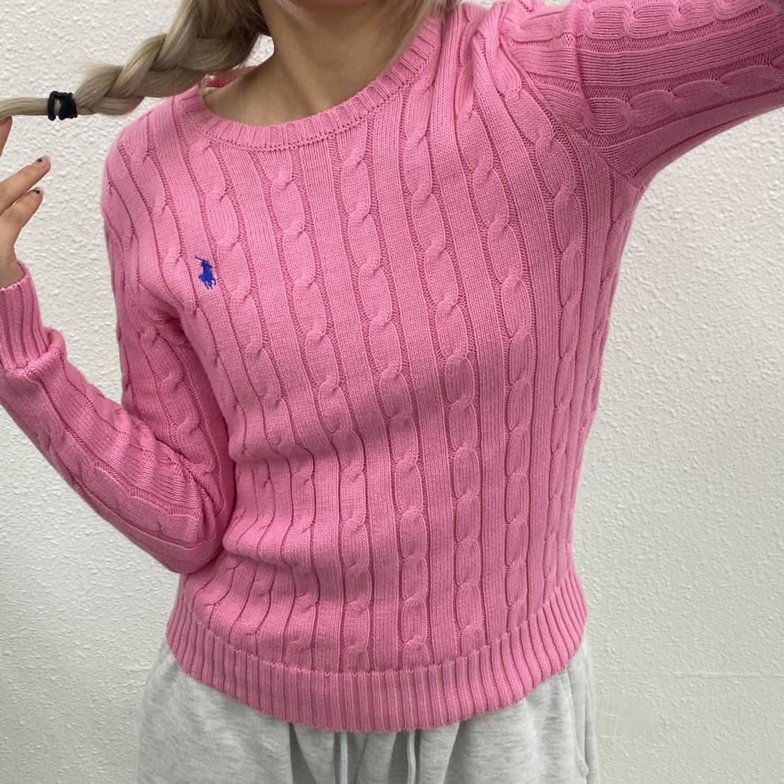 폴로 랄프로렌 블루포니 핑크 꽈배기 니트 XS 상품이미지4