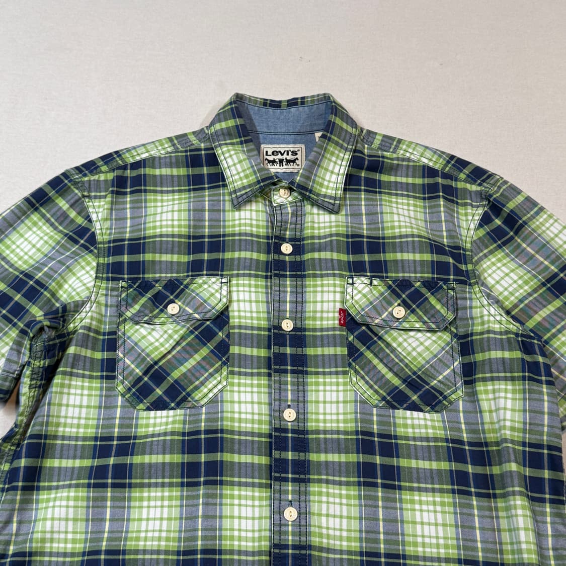 XL) 리바이스 투포켓 체크 반팔 셔츠 상품이미지3