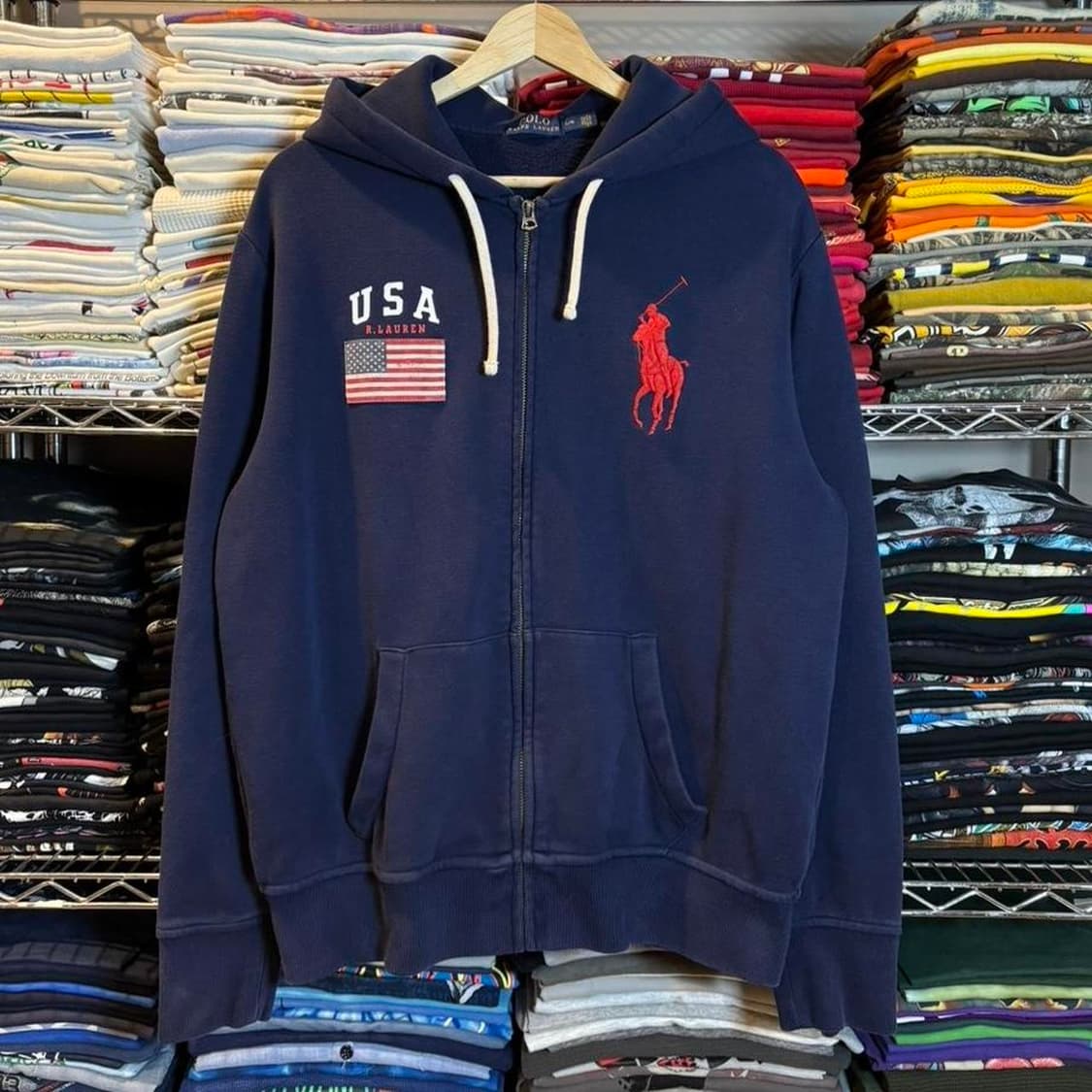 폴로 랄프로렌 빅포니 USA 성조기 후드집업 네이비 상품이미지1