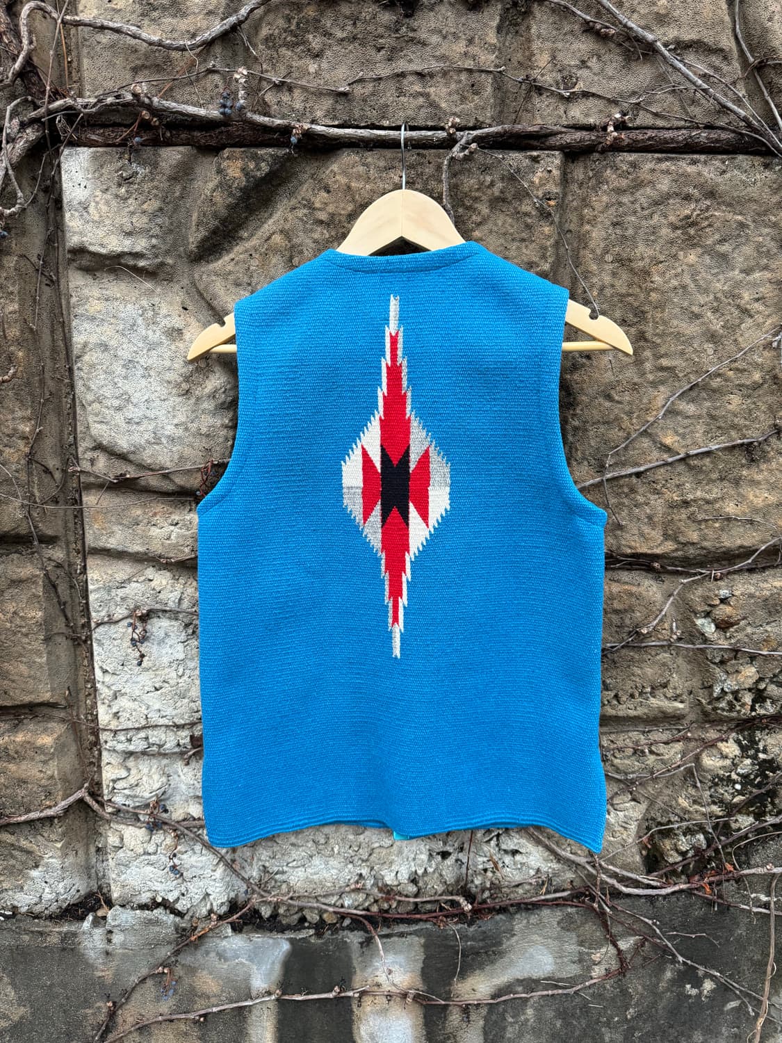 오르테가 핸드 우븐 울 네이티브 무늬 웨스턴 치마요 베스트 조끼 블루 상품이미지2