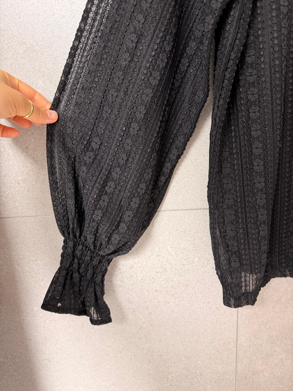 블랙 레이스 긴팔 블라우스 하이넥 시스루 XL 상품이미지2