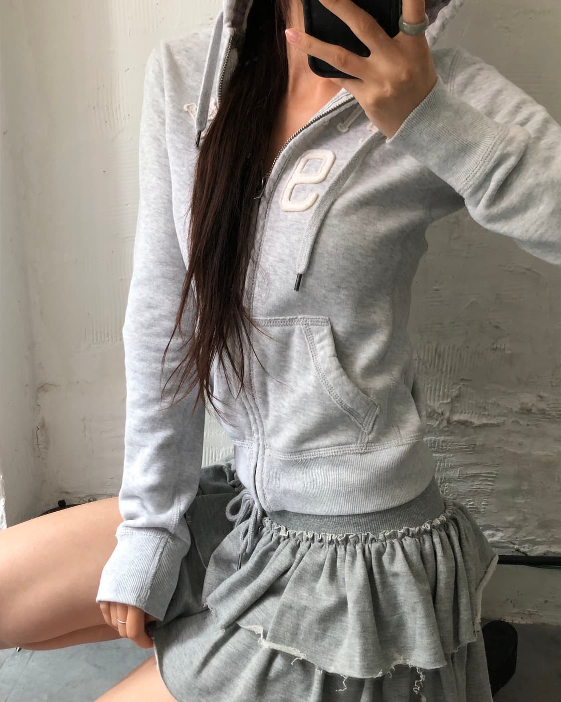 Abercrombie&Fitch 아베크롬비 패치로고 라이트그레이 후드집업 상품이미지3