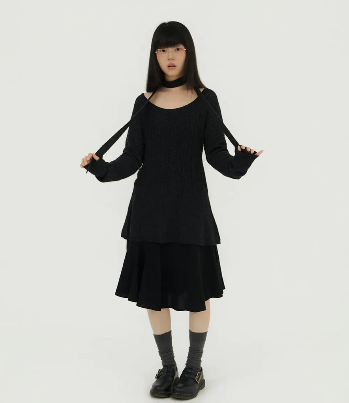 미레코 CABLE RECO KNIT OPS CHARCOAL 상품이미지4