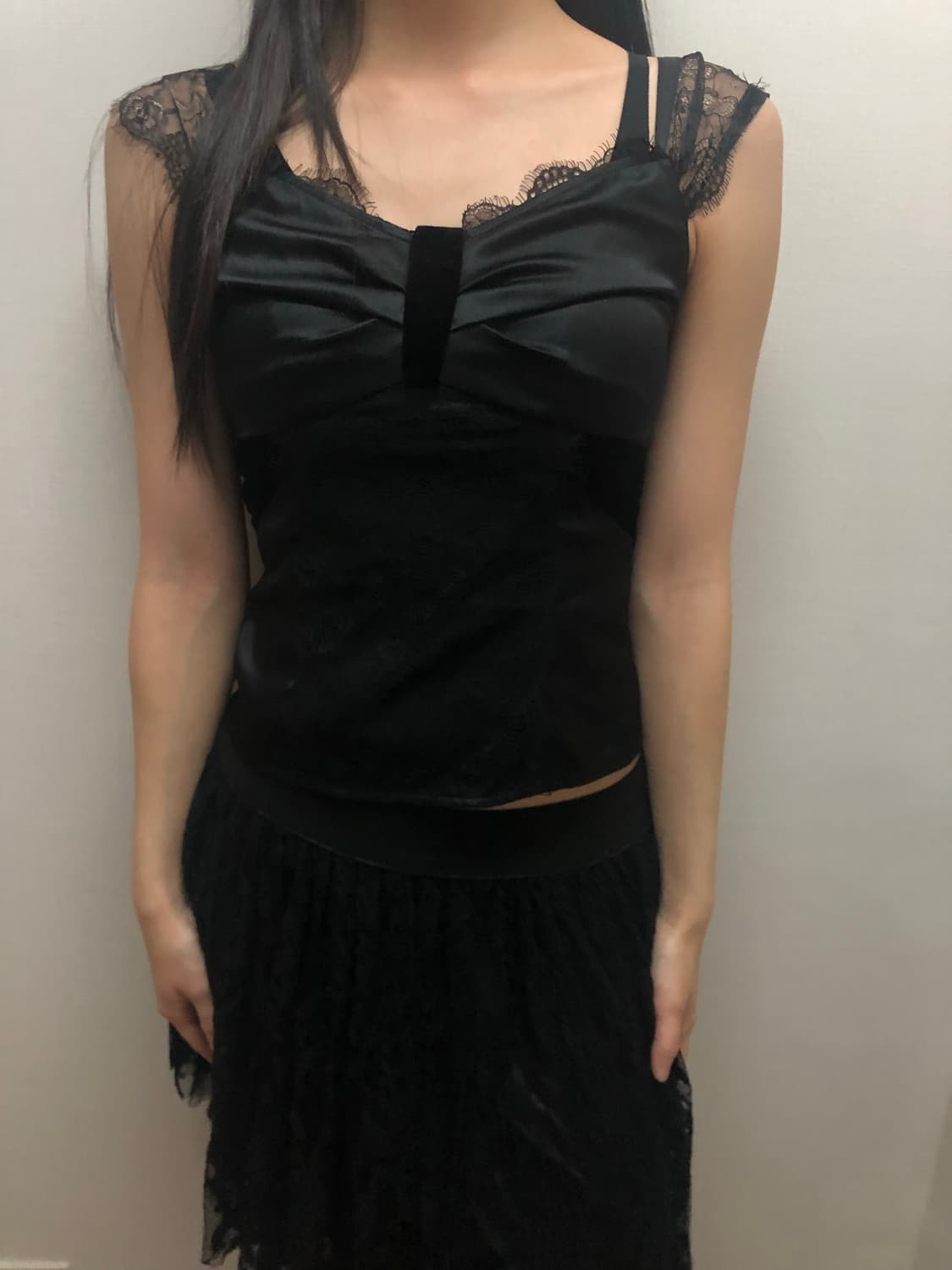 빈티지 블랙 레이스 셔링 탑 상품이미지2