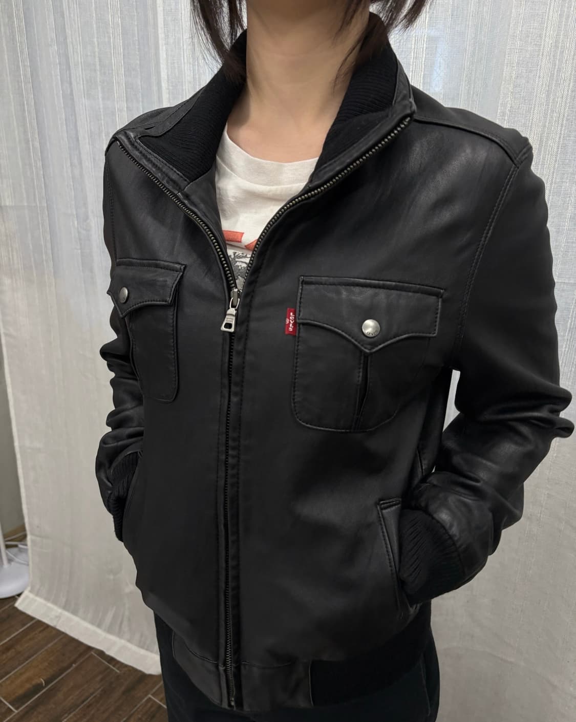 리바이스 블랙 레더 트러커 봄버 가죽 재킷 Levi’s 상품이미지2