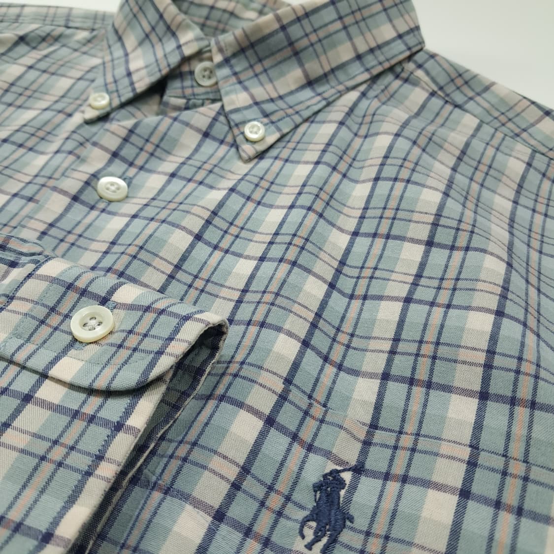 CL449 M 폴로 90s 파스텔 블루 멀티체크 버튼다운 셔츠 남방 상품이미지4