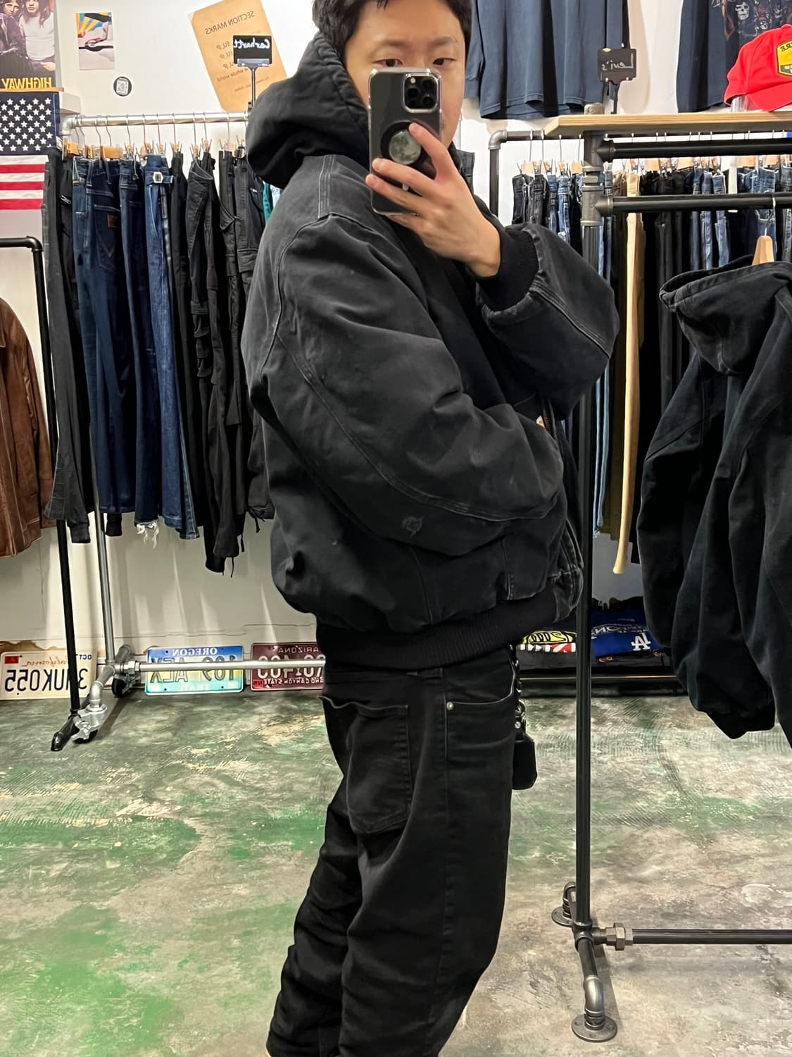 [L] 칼하트 액티브 덕 페이딩 빈티지 자켓 블랙 워크웨어 후드 집업 상품이미지3