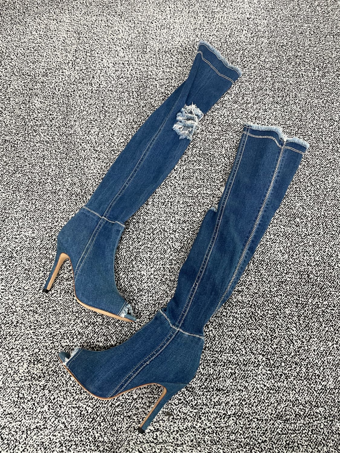 빈티지9. Balmain 발망 데미지 데님 레이스업 힐 롱 부츠 상품이미지5