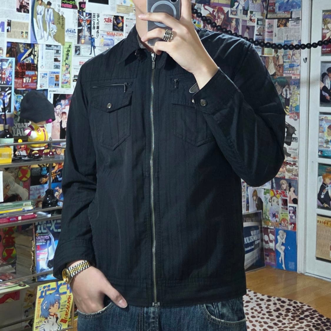 JPN 펑크 락시크 스트라이프 투포켓 셔츠 집업 상품이미지1