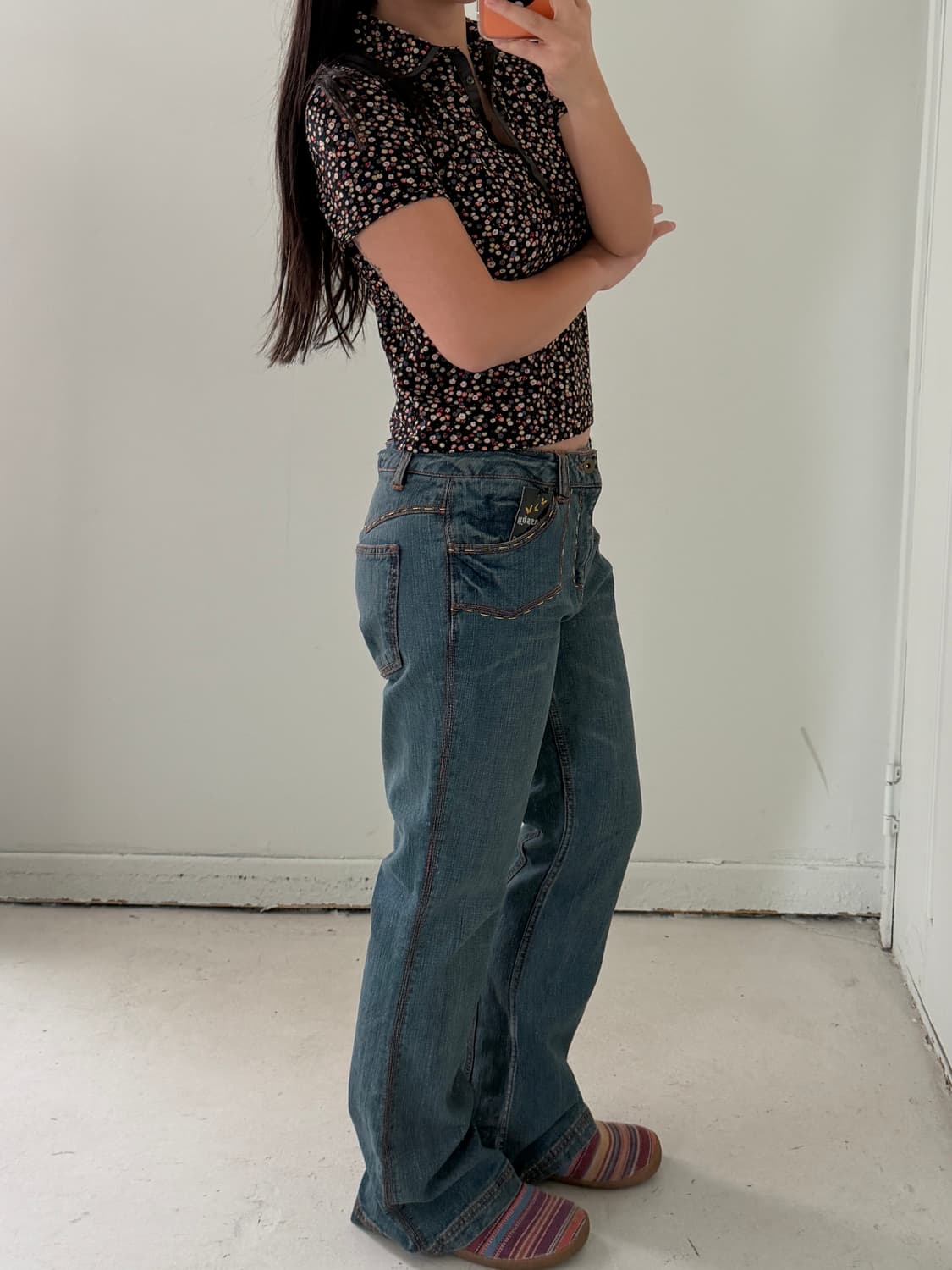 일본빈티지 페어리코어 자수 부츠컷데님 상품이미지5