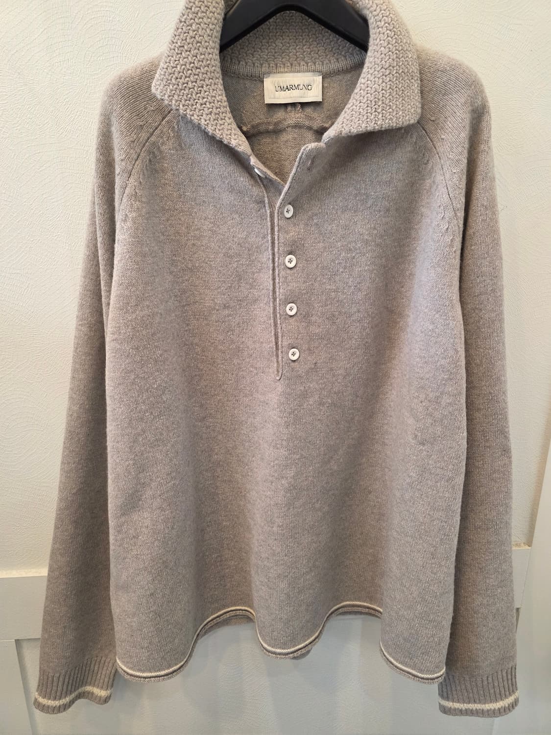 우마뭉 베이지 코튼 크로쉐카라 풀오버 니트 L 상품이미지2