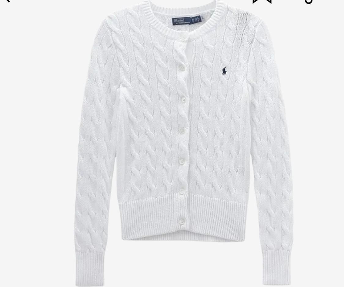 xs)폴로 랄프 로렌 케이블 니트 코튼 크루넥 가디건 화이트 상품이미지1