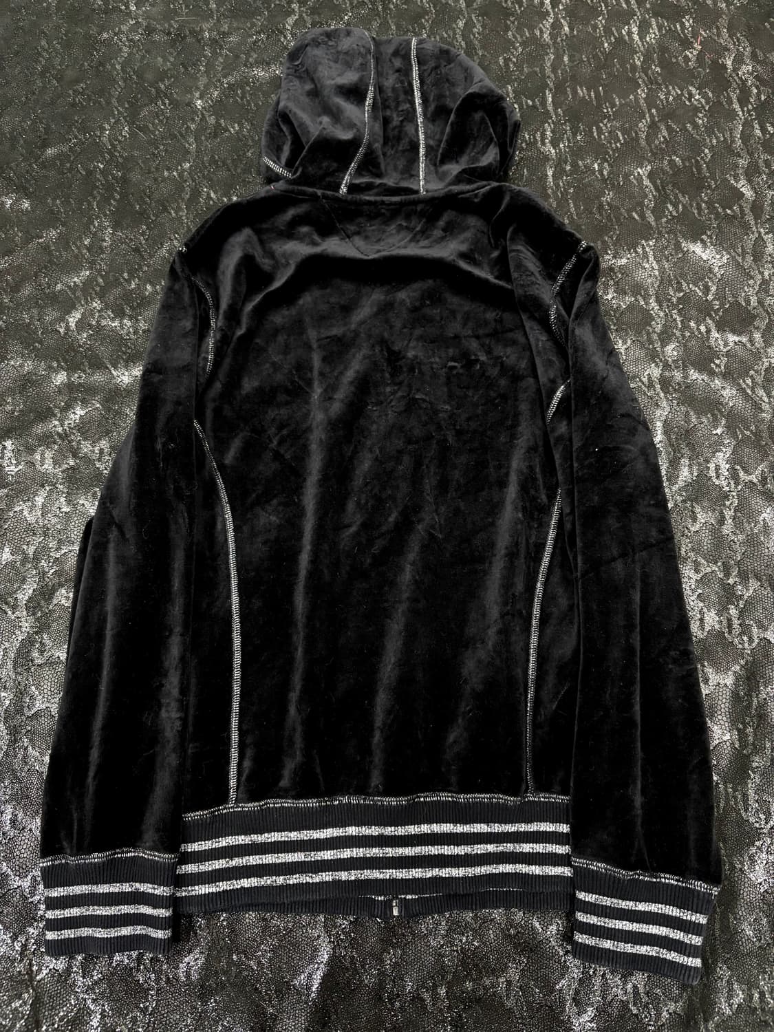 “Vintage” Y2K Stripe Detail Velvet Hoodi 상품이미지4