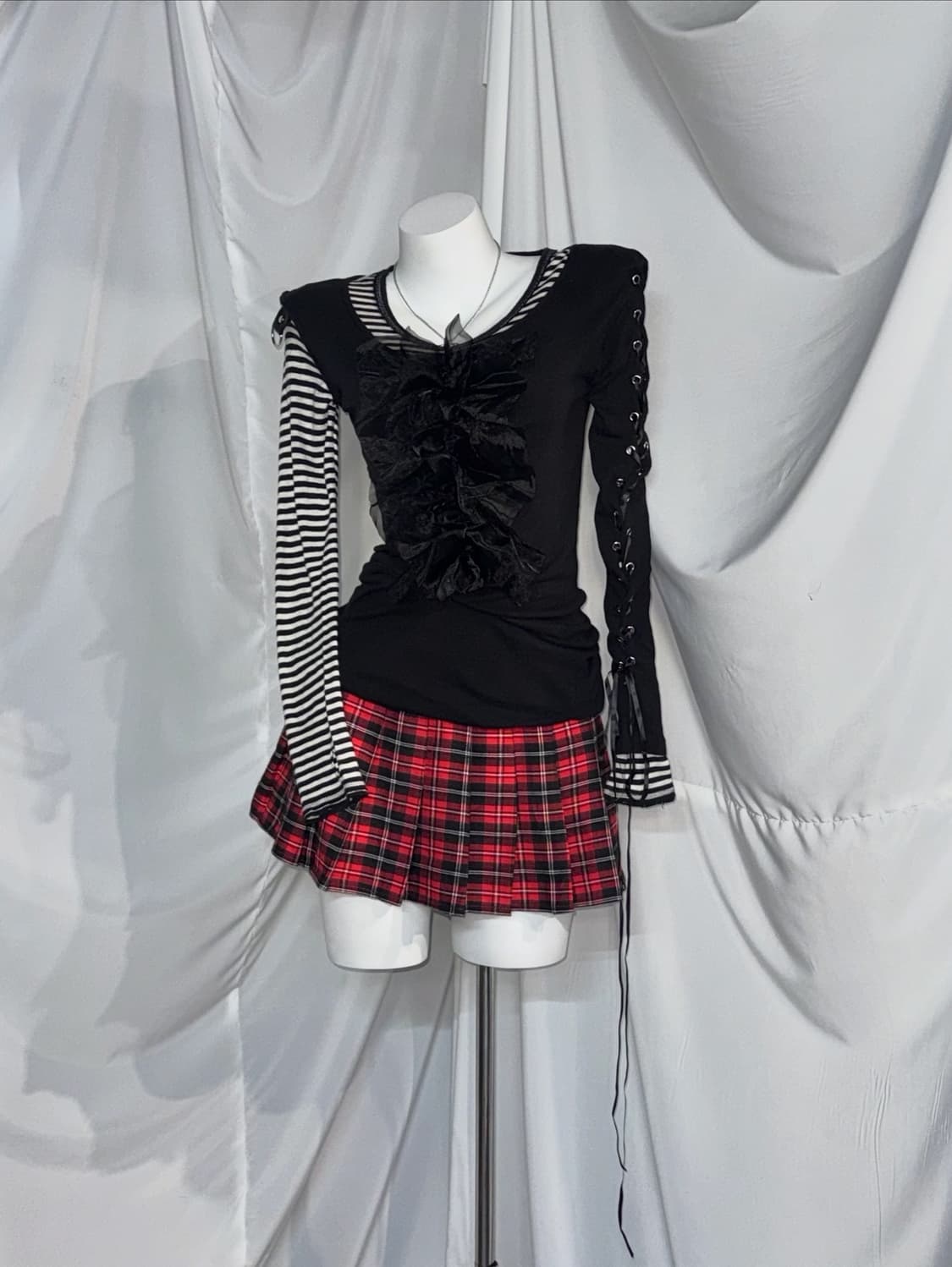 5351 나나깔 펑크 레드체크 아일렛 코디세트 상품이미지5