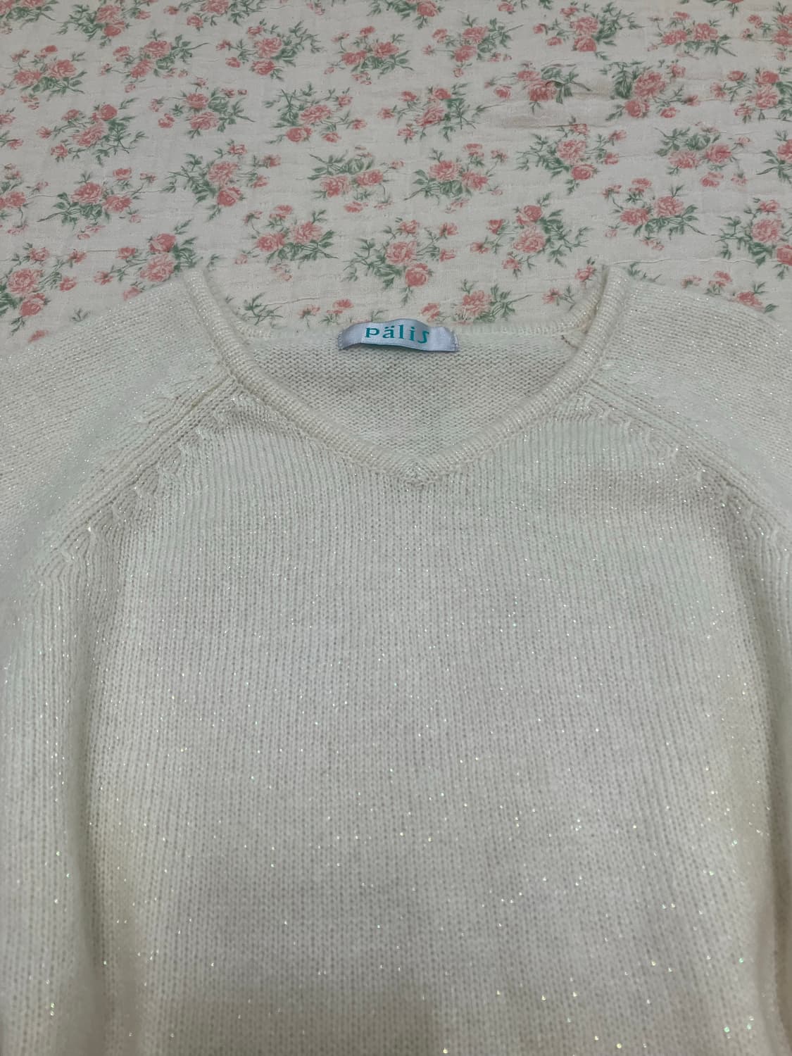 빈티지 화이트 펄 니트 반팔 1111 모리걸 y2k 스트릿 갸루 펑키 일 상품이미지7