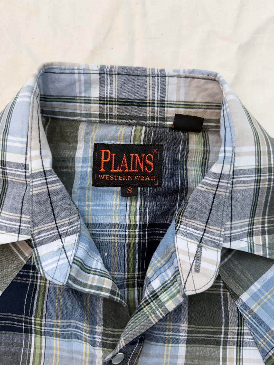 Plains 체크 웨스턴 셔츠 블루 그레이 스냅버튼 투포켓 빈티지 상품이미지3