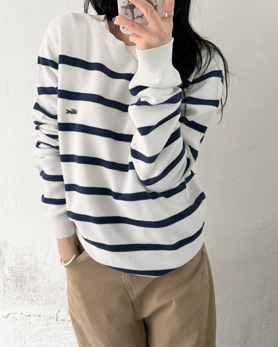 Lacoste 라코스테 블루 컬러 스트라이프 코튼 니트 상품이미지2