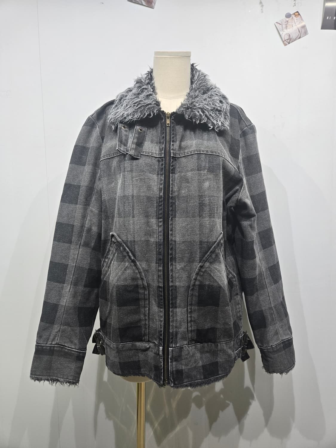 울리치 체크 패턴 퍼 카라 데님 자켓 상품이미지3