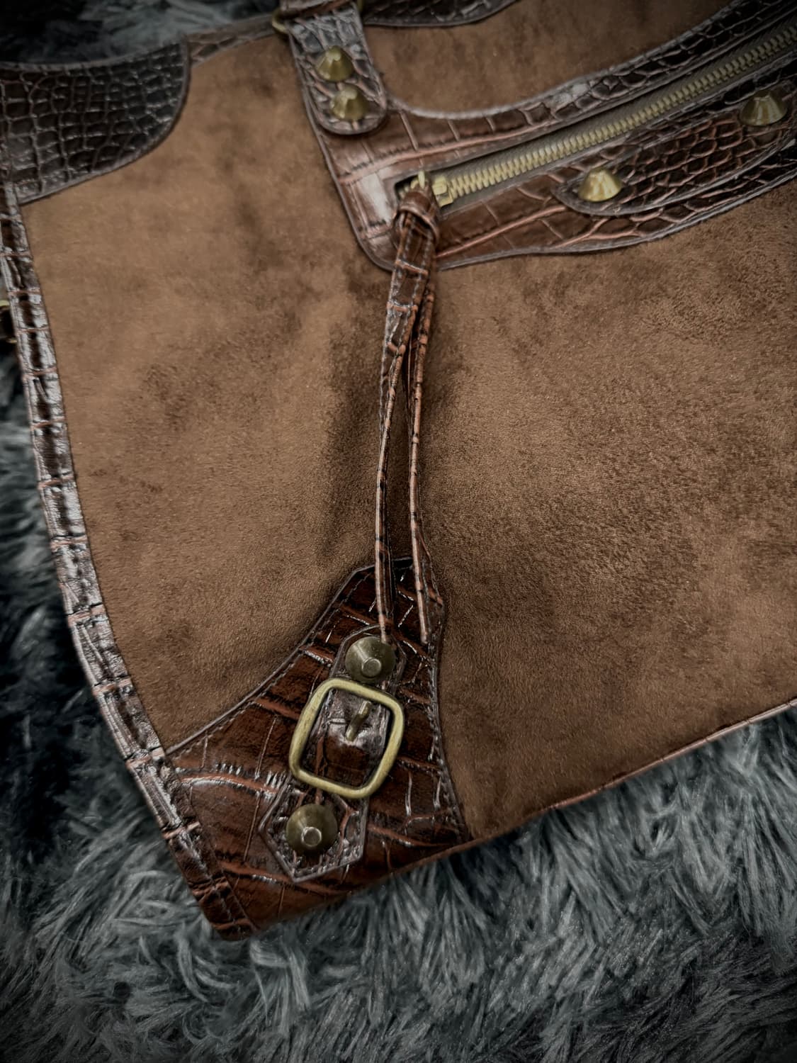 브라운 모터사이클 디자인 사각 백 상품이미지3