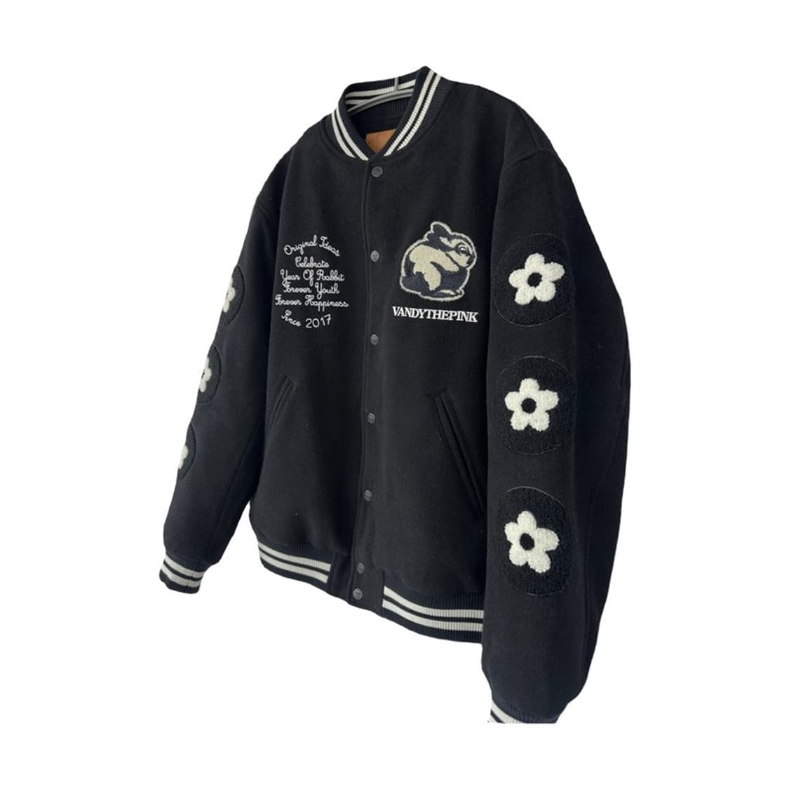 [M] VANDY THE PINK 이어오브더레빗 블랙 바시티자켓 상품이미지4