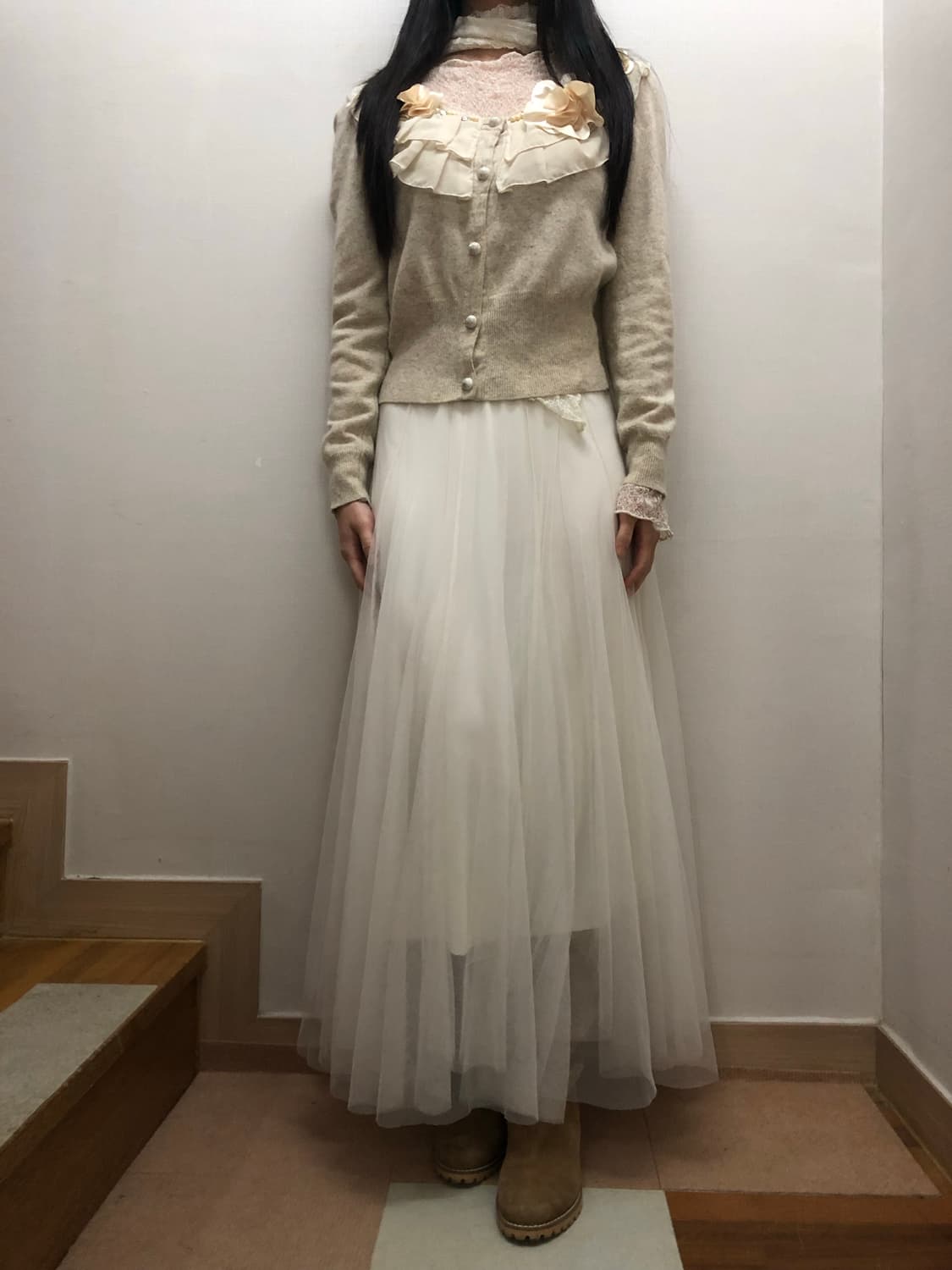 빈티지 화이트 레이스 롱 스커트 상품이미지3