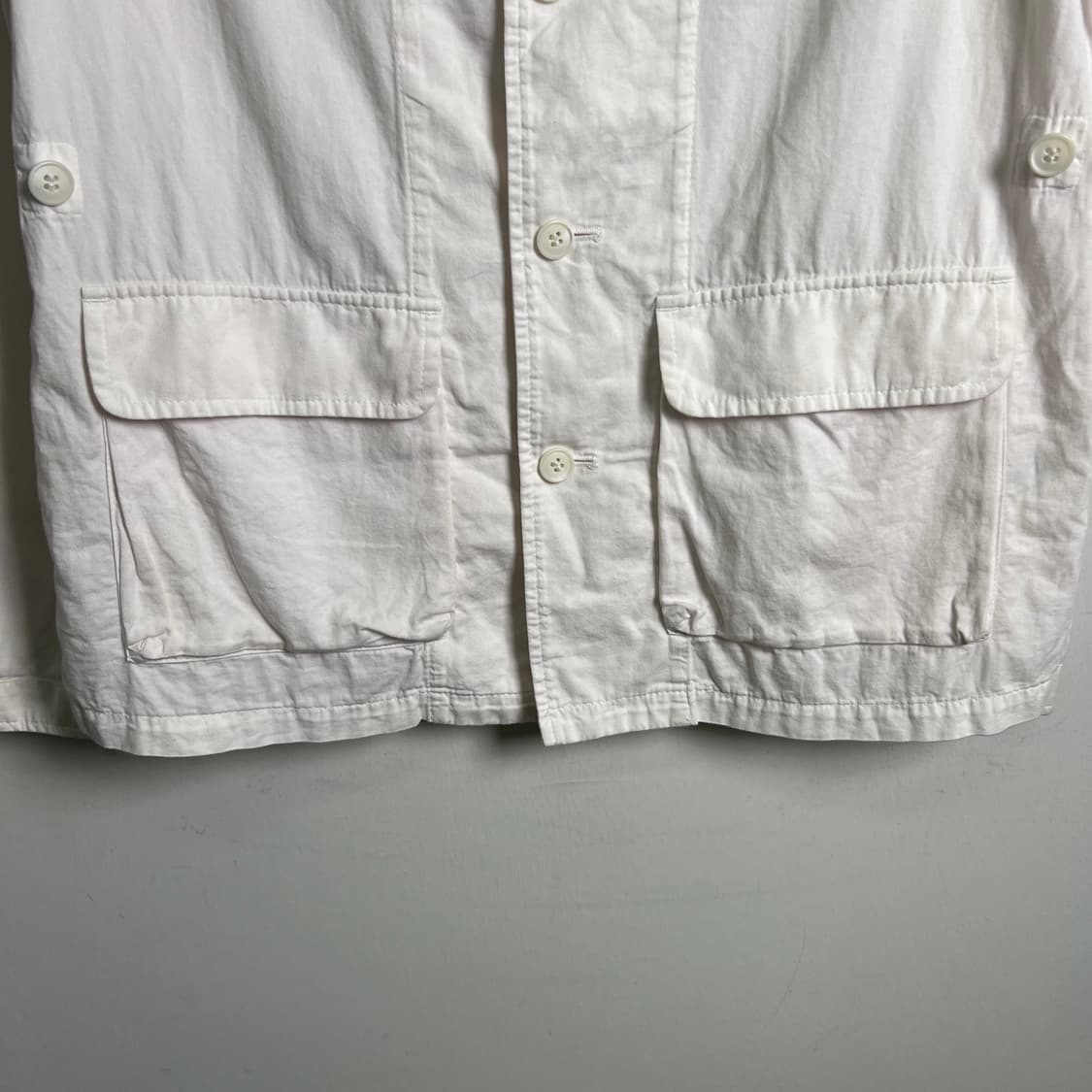 이세이미야케 플랜테이션 화이트 노카라 코튼 워크 자켓 M 상품이미지5