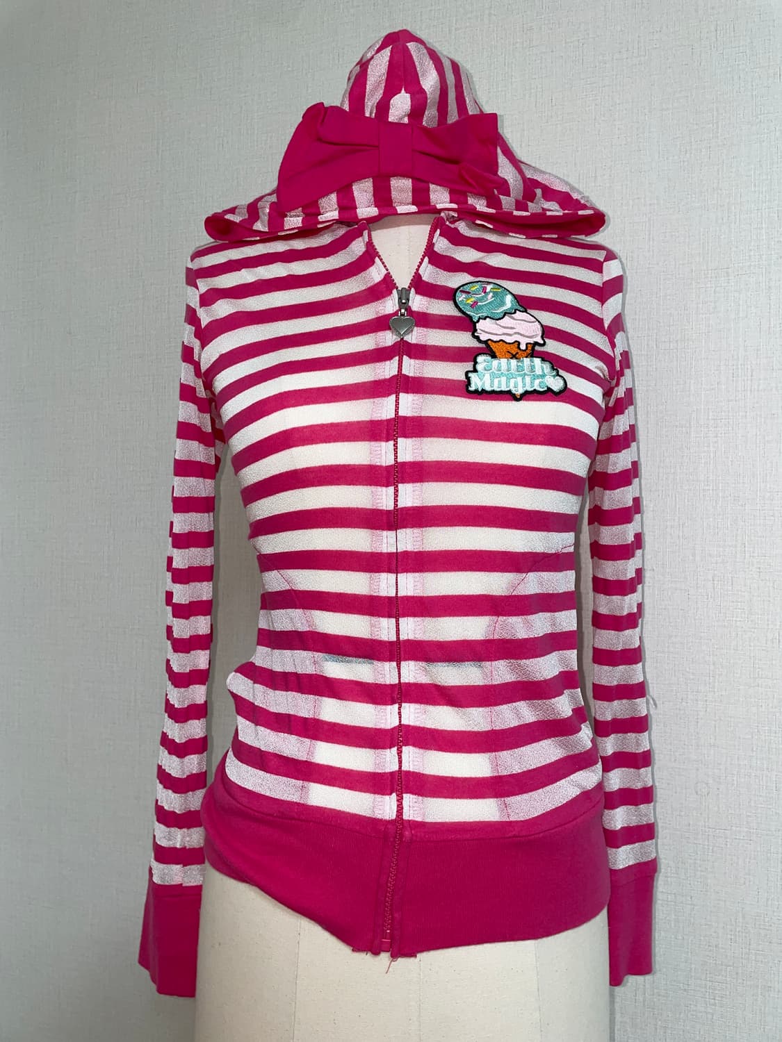 키치 팝갸루 패치 핑크 스트라이프 후드집업 상품이미지2