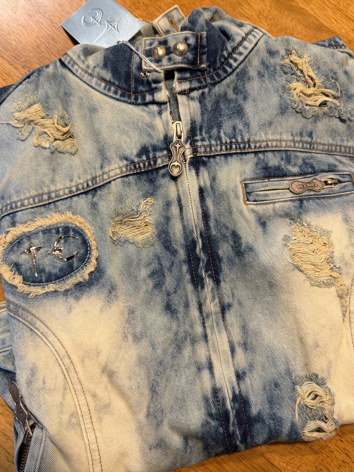 떠그클럽 데미지 데님 크롭 후드자켓 상품이미지5