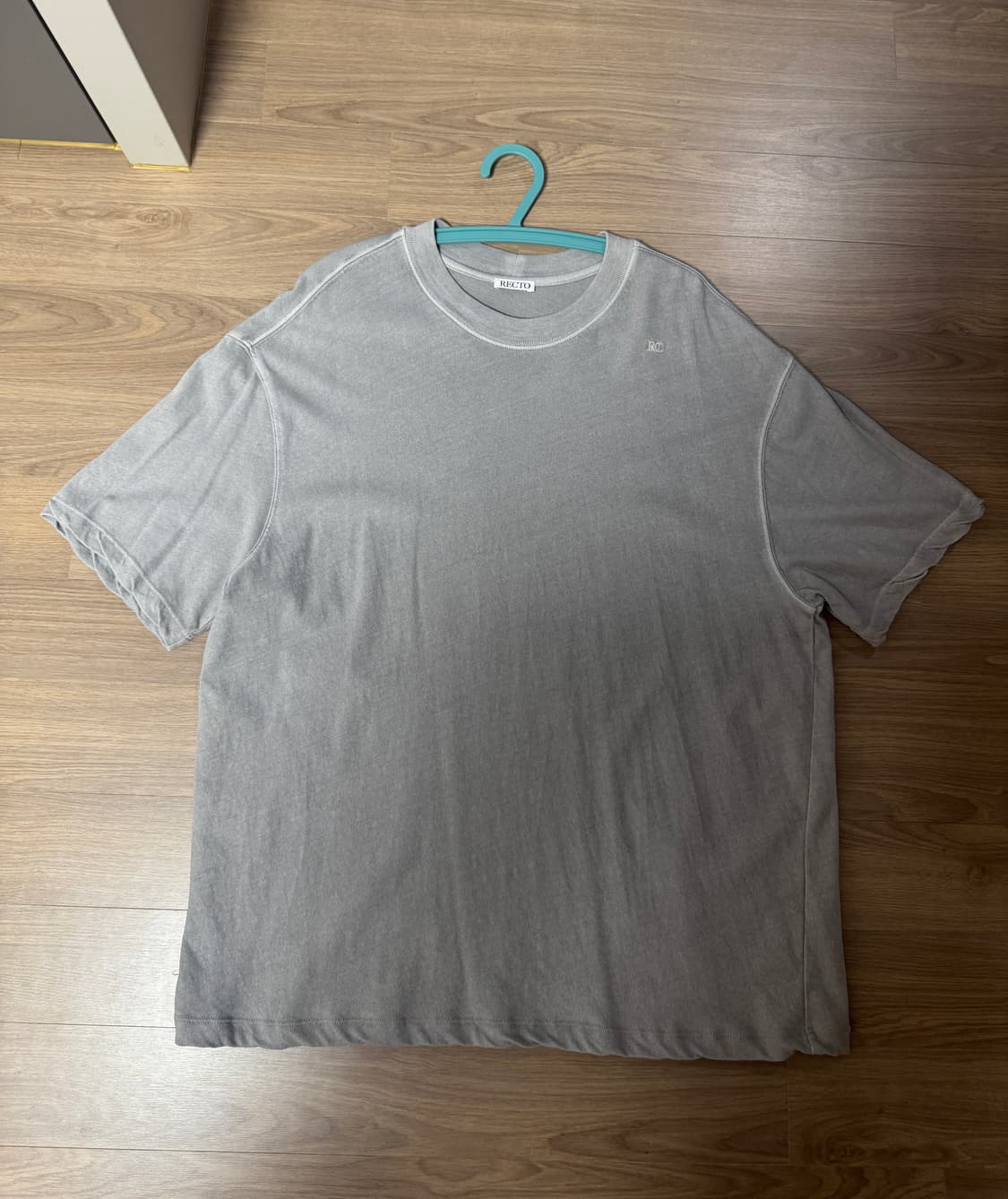 렉토 자수 로고 다잉 오버핏 반팔티셔츠 L사이즈 판매 쿨그레이 색상ㅐ 상품이미지1