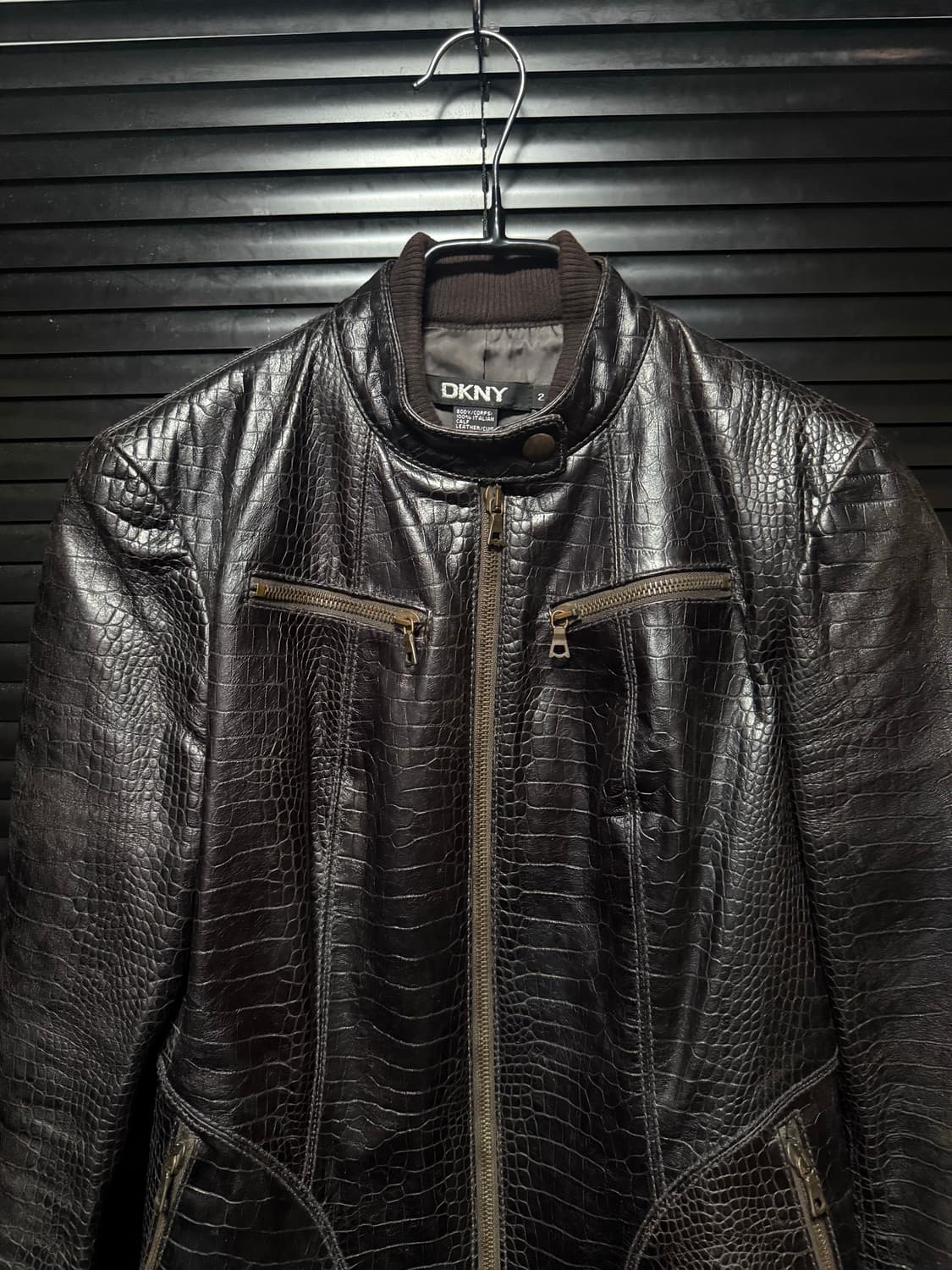 DKNY 도나카란 브라운 송아지 가죽 라이더 악어 바이커 락 고스 펑크 상품이미지4