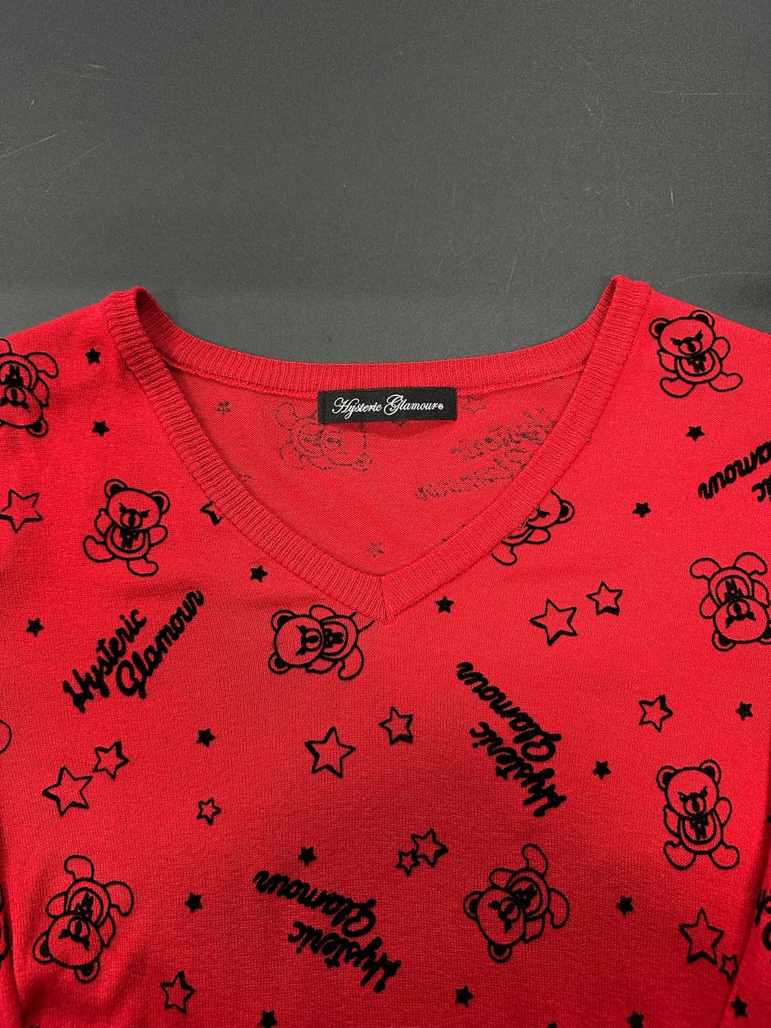 히스테릭 글래머 퍽베어 풀자수 브이넥 니트 롱슬리브 상품이미지5