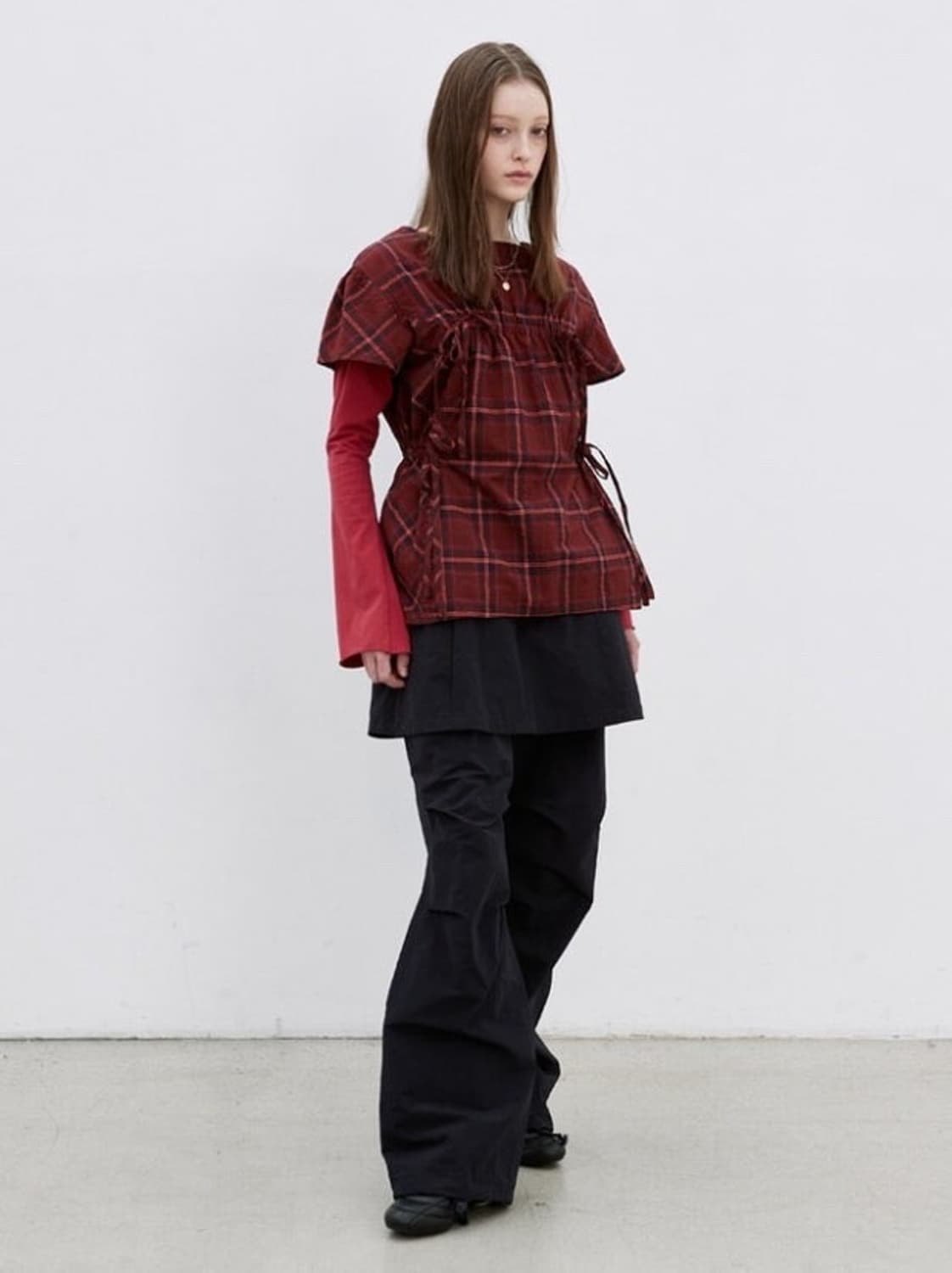 경 레드 체크 드레스 블라우스 상품이미지2