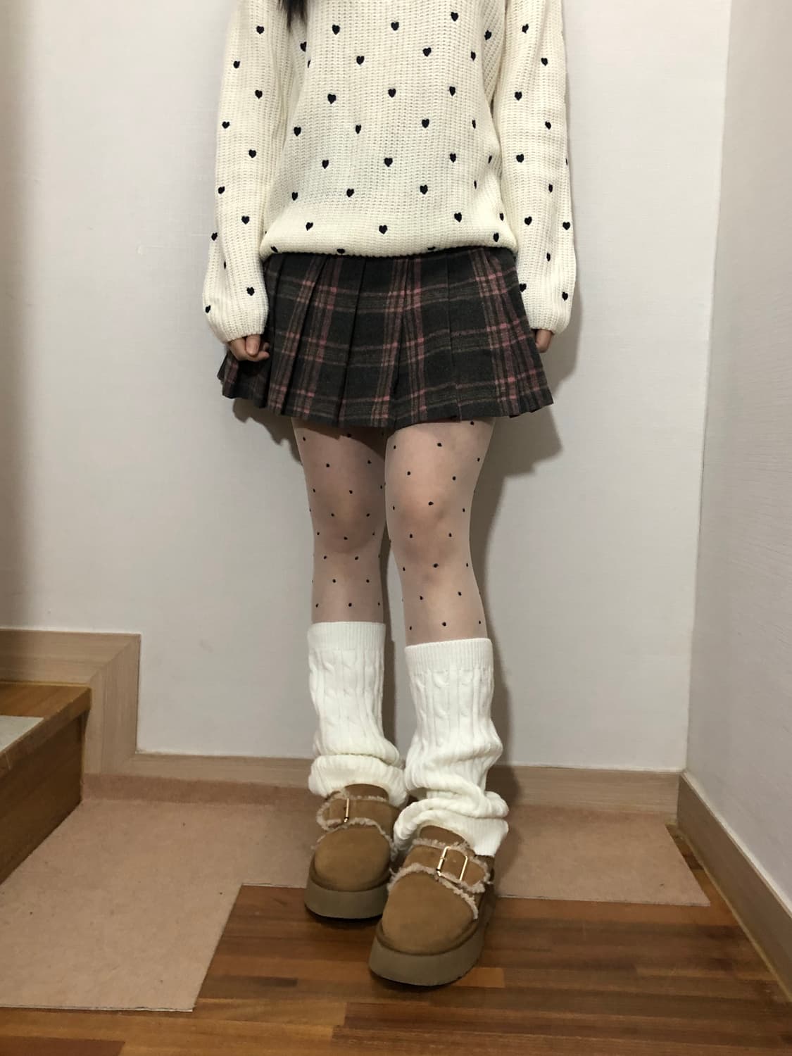 빈티지 그레이 핑크 울 플리츠 미니 스커트 상품이미지4