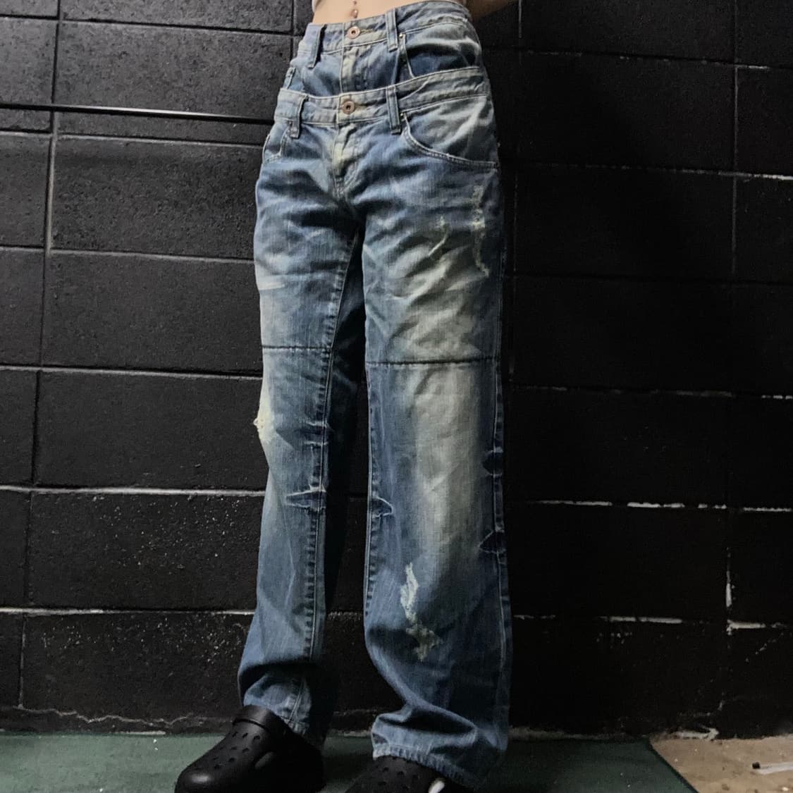 빈티지 레이어드 워싱 데님 팬츠 상품이미지1