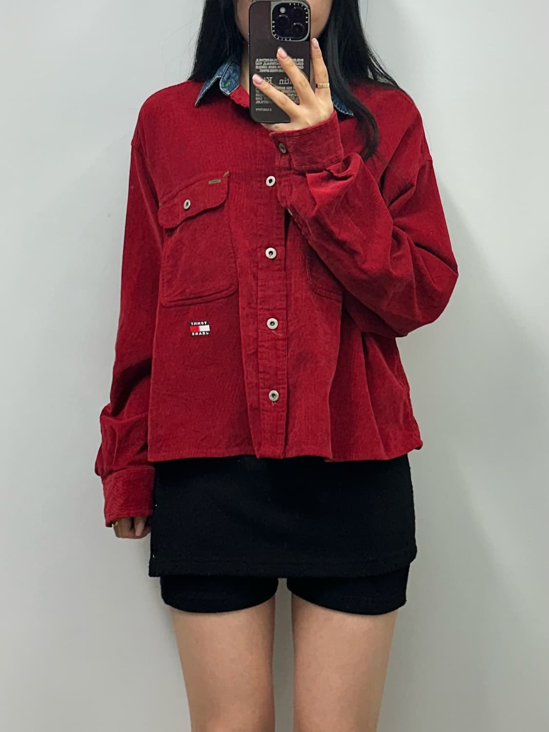 타미 힐피거 데님 카라 레드 코듀로이 셔츠 자켓 상품이미지1