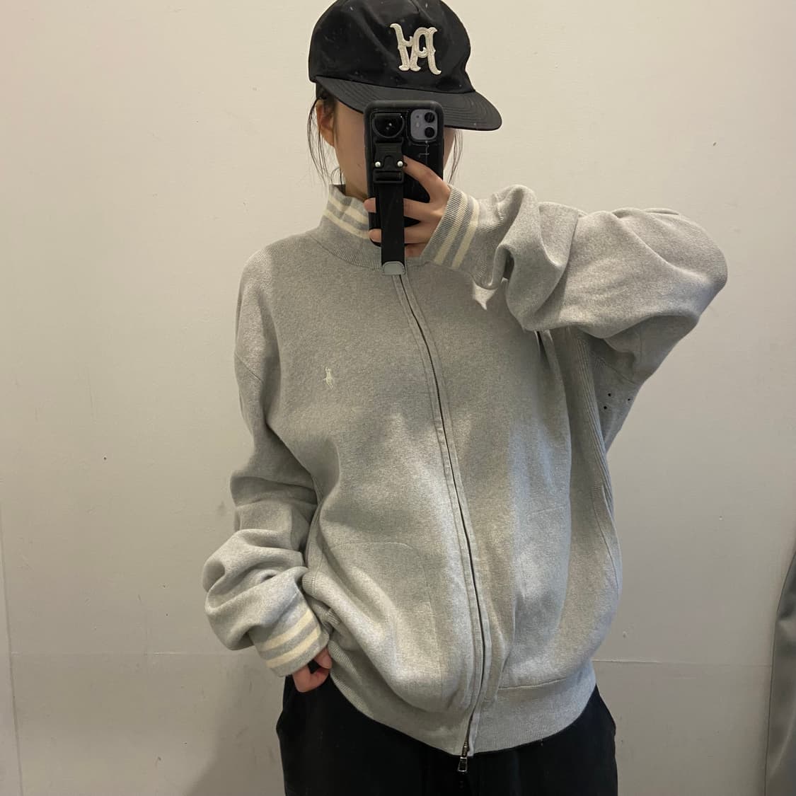 폴로 랄프포렌 화이트포니 코튼 그레이 니트집업 상품이미지1