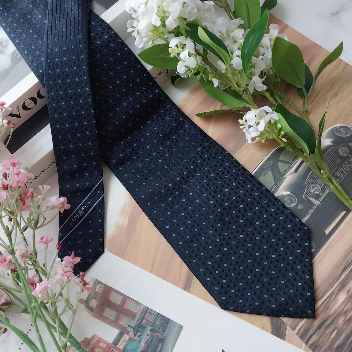 란셀 실크 네이비 마이크로 패턴 넥타이 9.4cm A+등급 K1677 상품이미지4