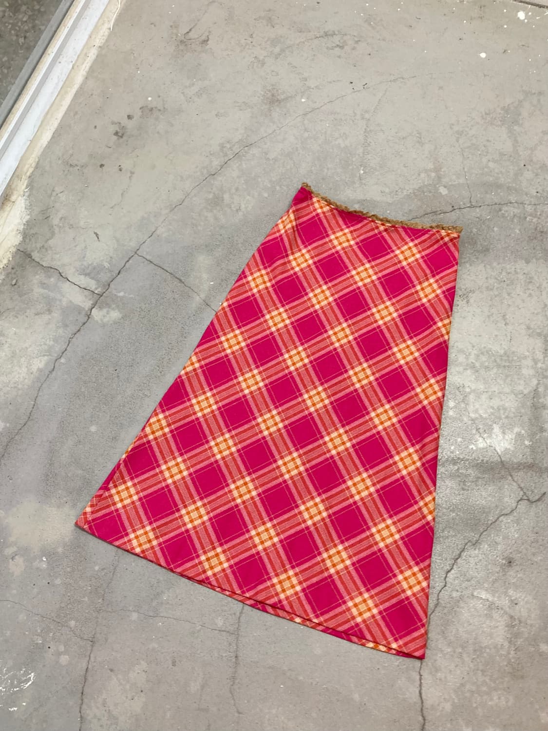 pink and orange check long skirt 상품이미지3