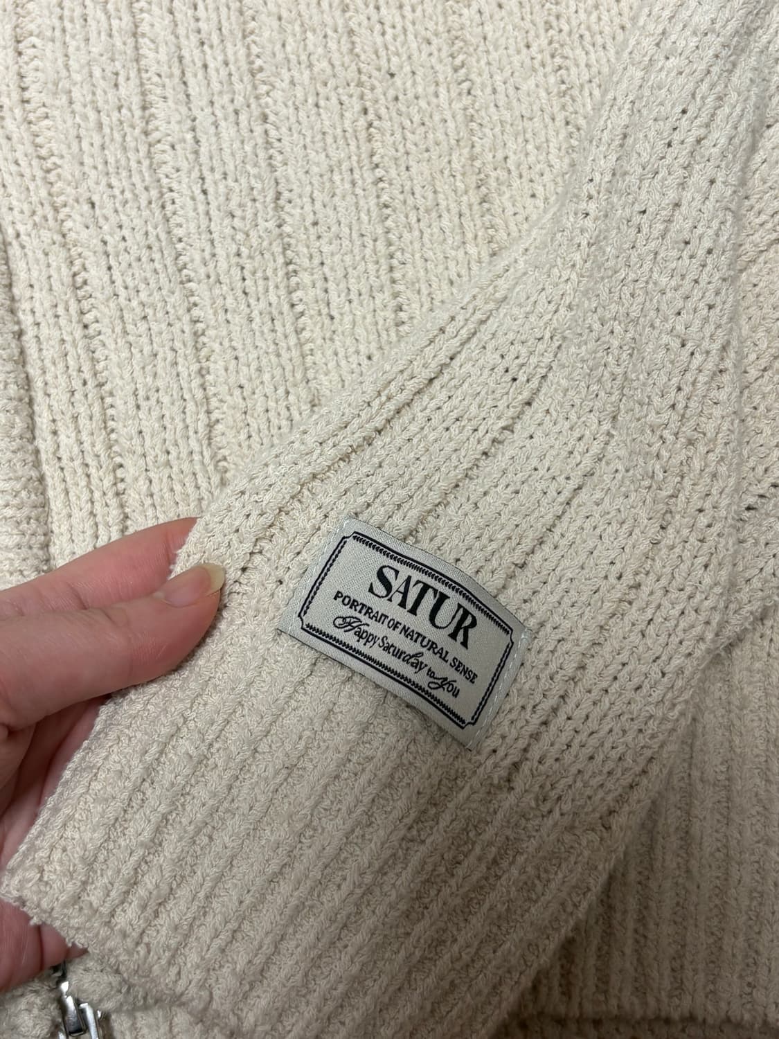 세터 파로 부클 니트 집업 가디건 - 크림 아이보리 상품이미지3