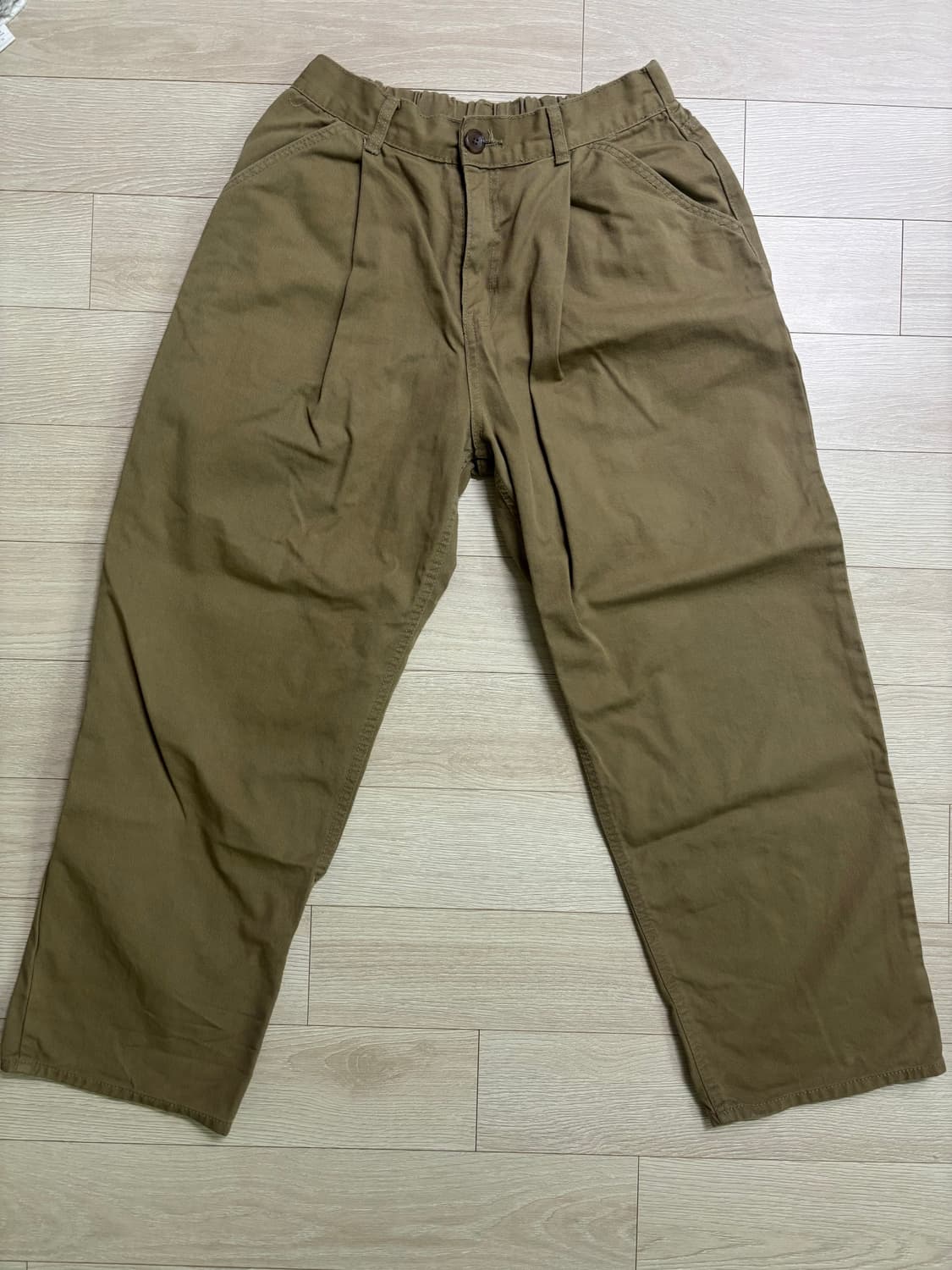 원턱 베이지 코튼 팬츠 상품이미지1