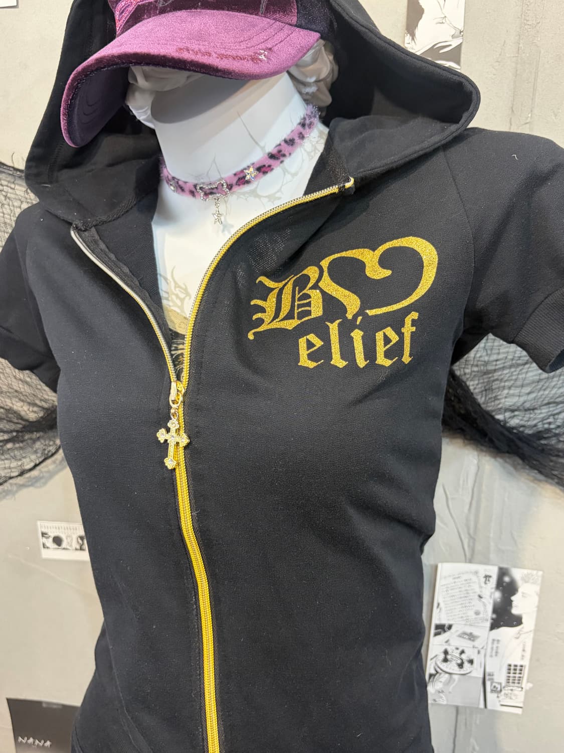 Onegyaru Glitter cross zip half jumpsuit 상품이미지8