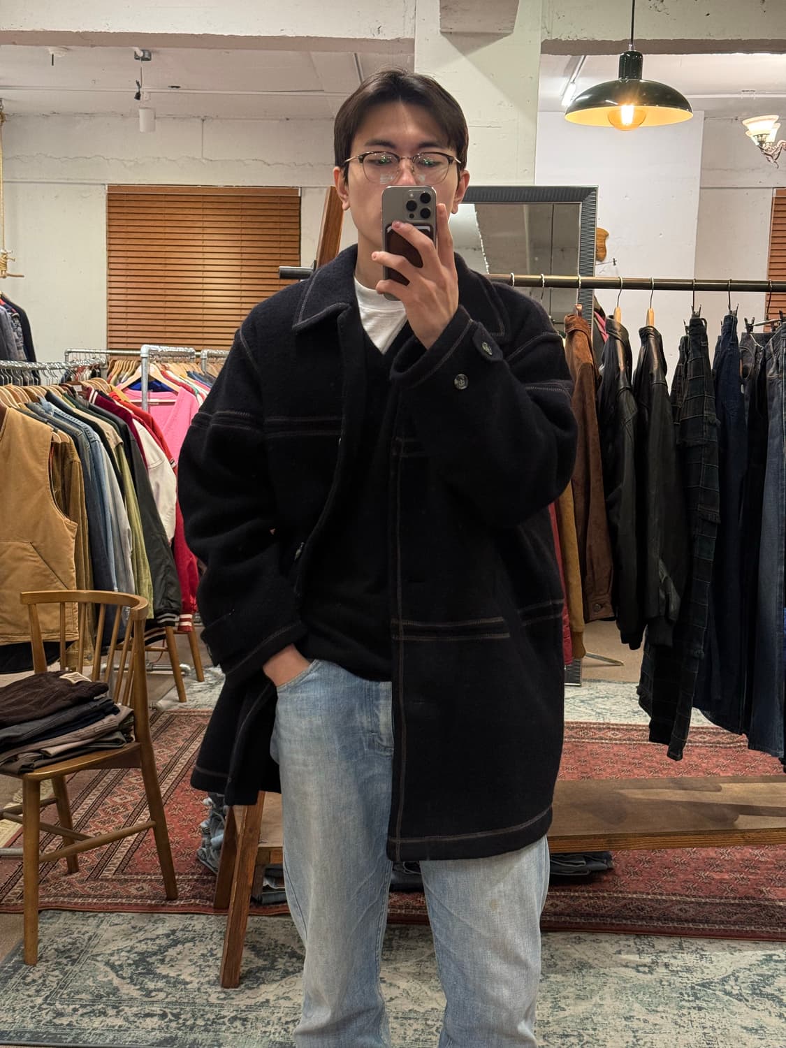 90s Contrast Stitch Wool Car Coat 상품이미지1